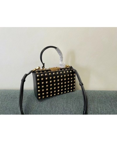 VALENTINO ROCKSTUD ALCOVE GRAINY CALFSKIN BOX BAG WITH ALL-OVER STUDS