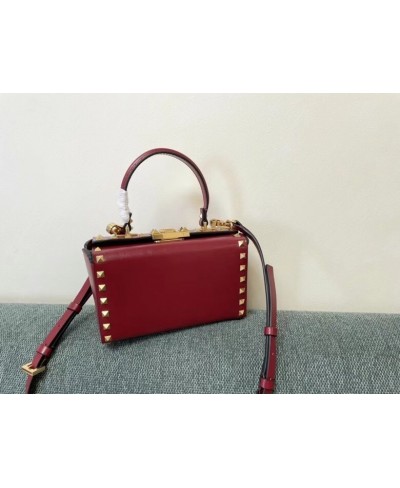 BORSA BOX ROCKSTUD ALCOVE IN VITELLO GRANATO VALENTINO