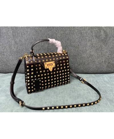 VALENTINO SMALL ROCKSTUD ALCOVE HANDBAG IN GRENADE CALFSKIN WITH ALL OVER STUDS