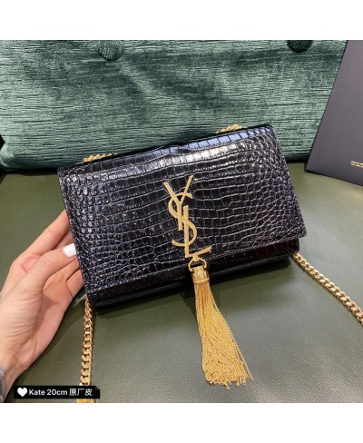 SAINT LAURENT KATE SMALL CHAIN BAG WITH TASSEL IN CROCODILE-EMBOSSED SHINY LEATHER (ORIGINAL LEATHER)