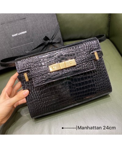 SAINT LAURENT MANHATTAN SMALL SHOULDER BAG IN SHINY CROCODILE-EMBOSSED LEATHER (ORIGINAL LEATHER)