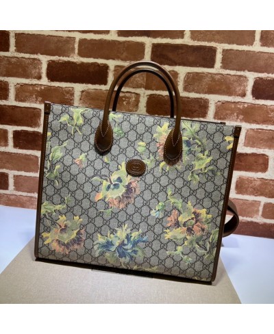 Borsa shopping con stampa garofano misura media GUCCI