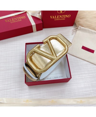 VALENTINO VLOGO SIGNATURE BELT IN METALLIC GRENADE CALFSKIN 70 MM