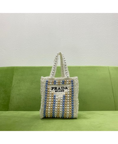 PRADA Raffia-and-wood tote bag