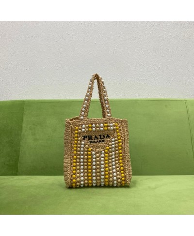 Borsa shopping in rafia e legno PRADA